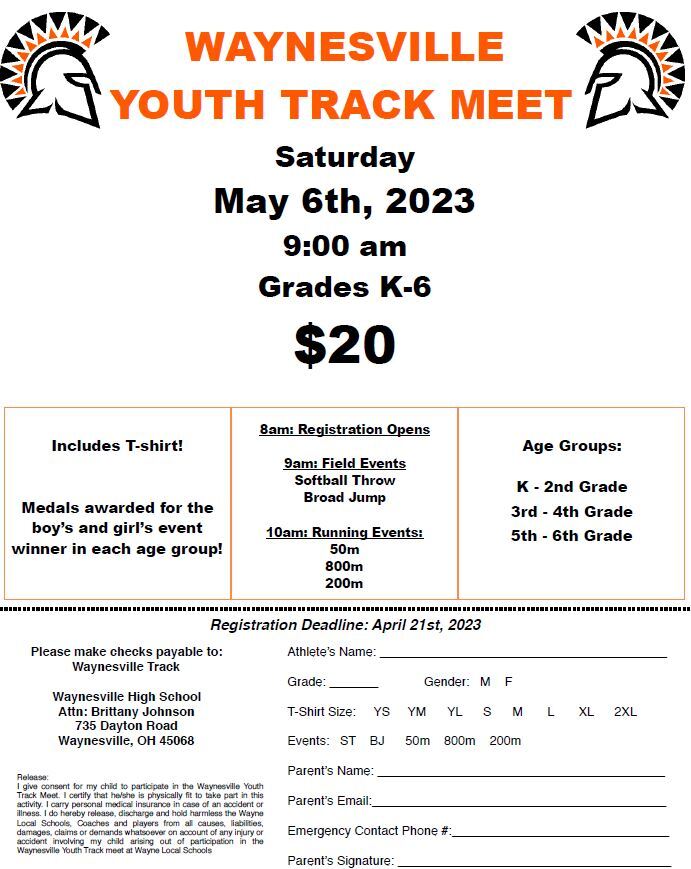 Youth Track Meet registration form and flyer